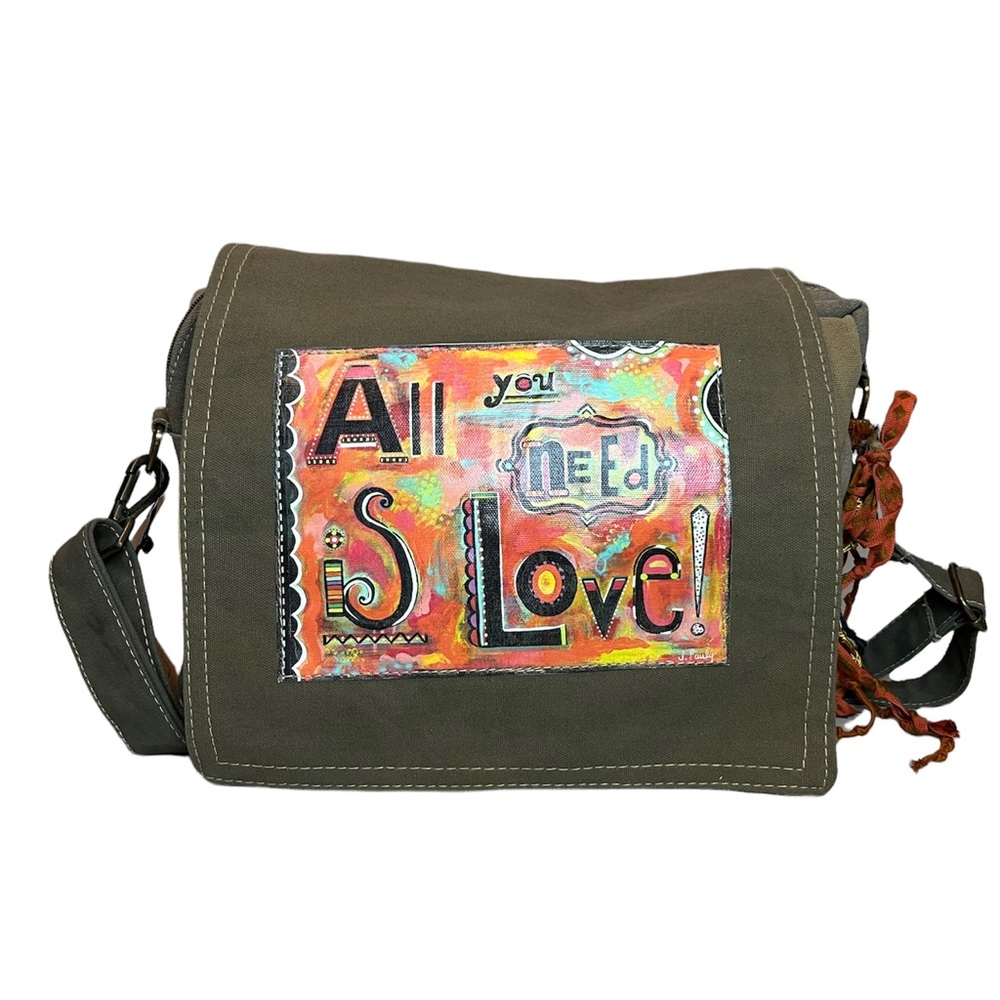 Vintage Addiction All We Need is Love Recycled Canvas Crossbody